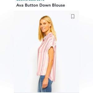 Cosmic Blue Love pink stripe button down short sleeve Xl casual